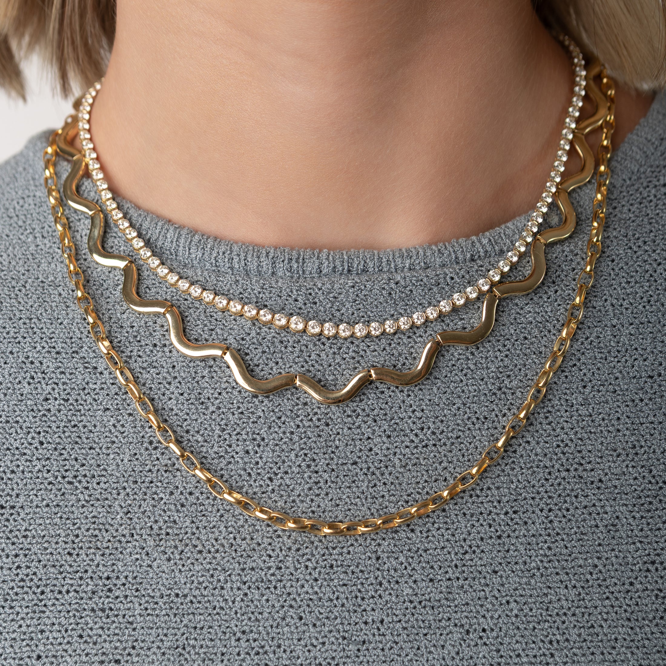 Yellow Gold Half Bezel All The Way 13.00cts Round Diamond 17.00" Tennis Necklace