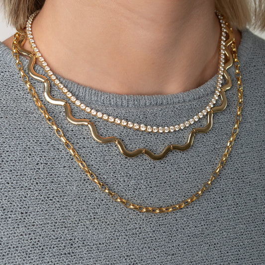 Yellow Gold Half Bezel All The Way 13.00cts Round Diamond 17.00" Tennis Necklace