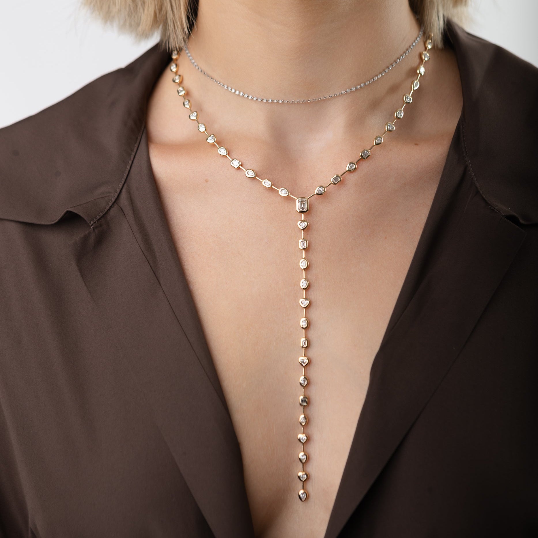 Yellow Gold Fancy Shape 7.00cts Diamond Lariat Necklace