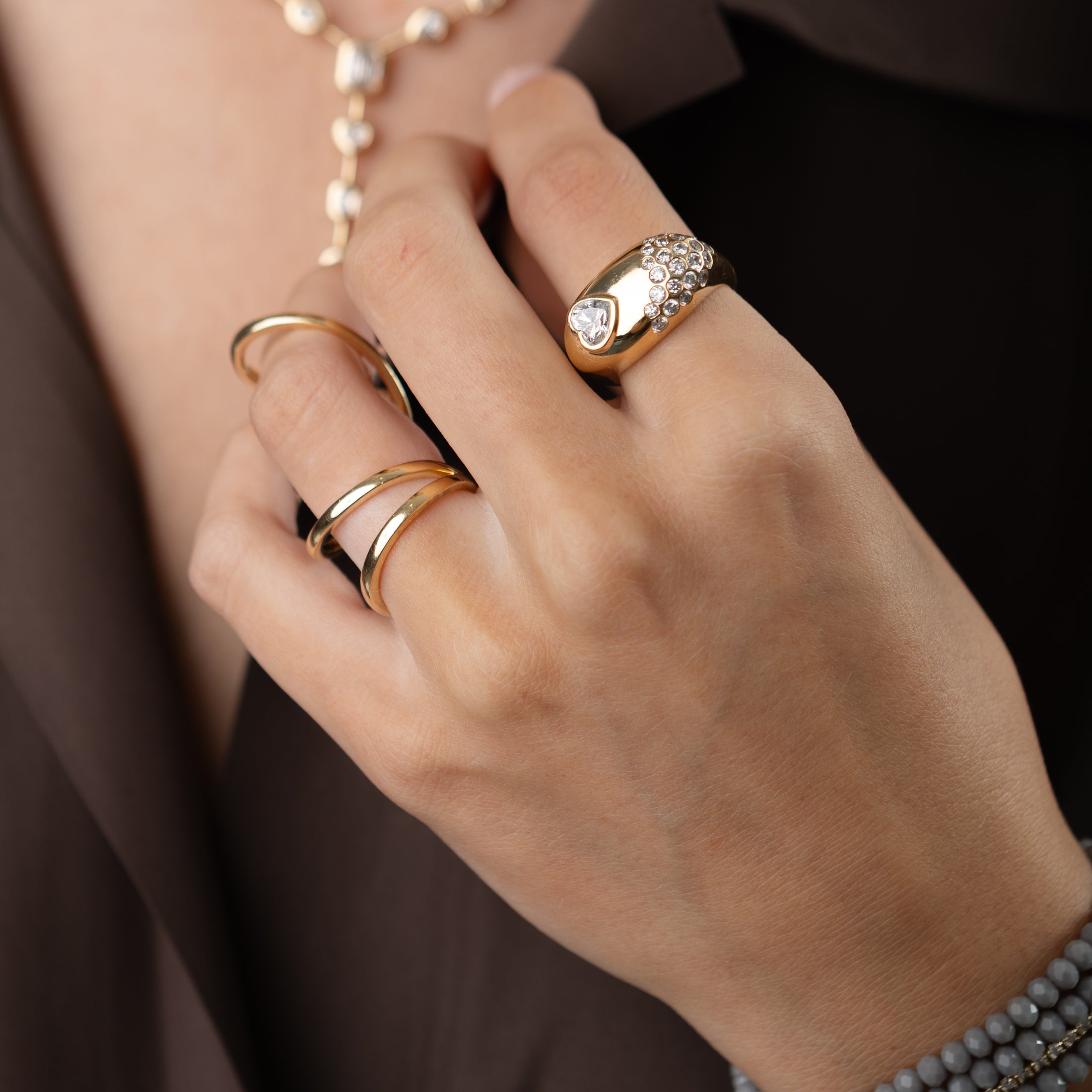 14 Karat Yellow Gold Speckle Heart Ring