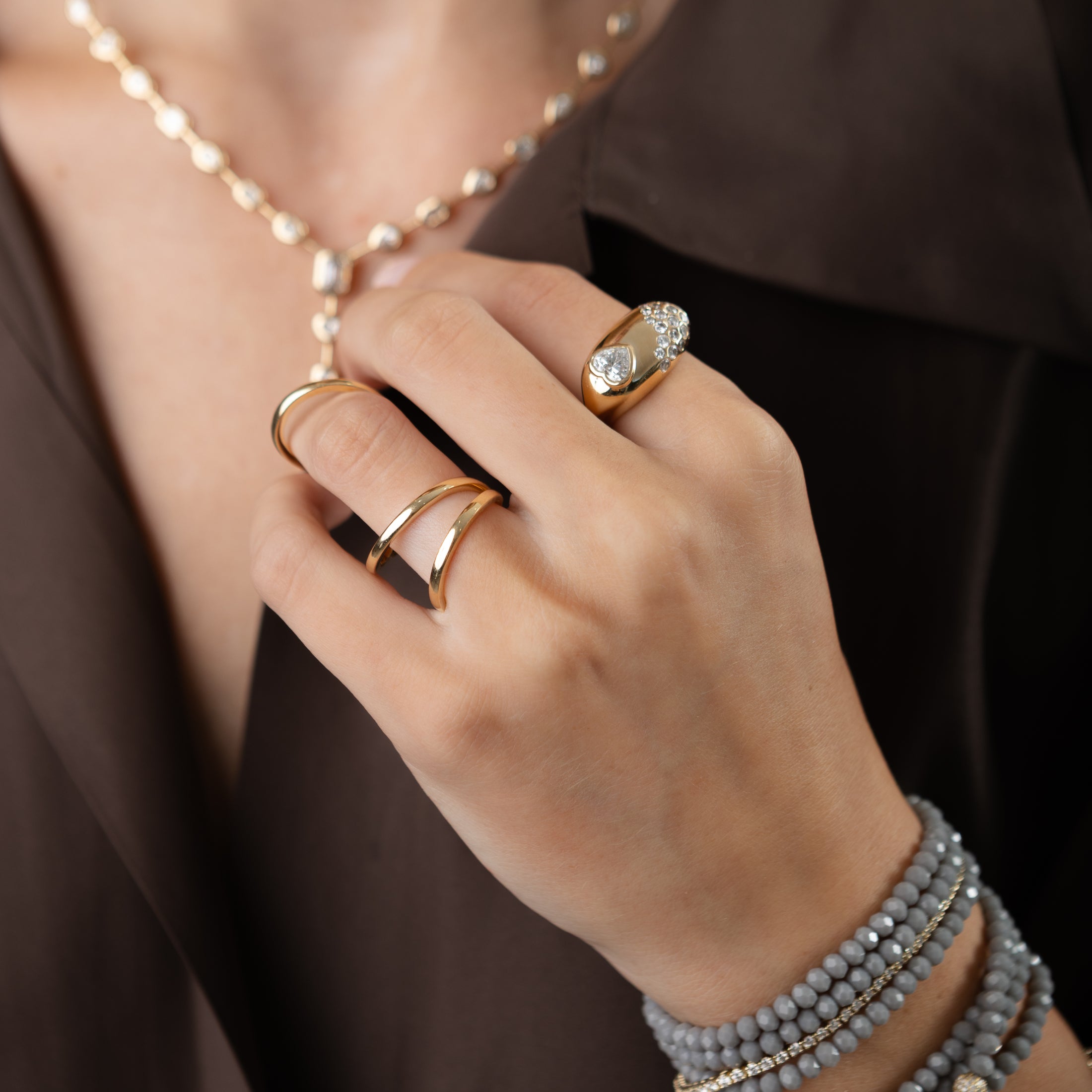 14 Karat Yellow Gold Speckle Heart Ring