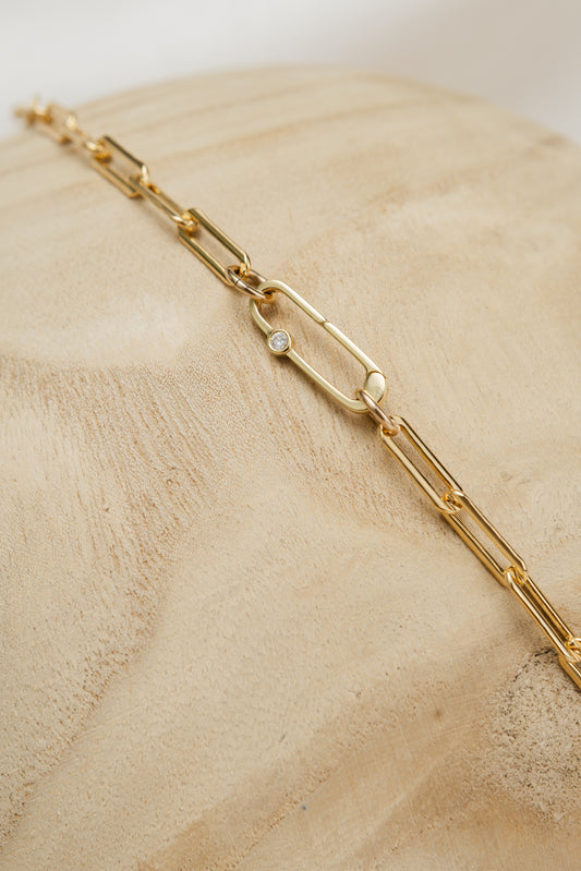 Gold Filled Chain Large Diamond Clasp Necklace