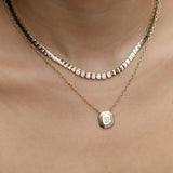 14 Karat Seven Bezel Diamond Emerald Tennis Necklace