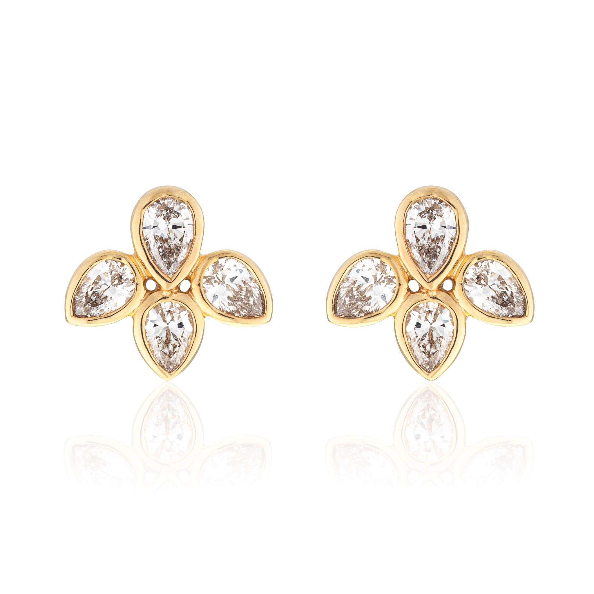 14 Karat Yellow Gold Four Diamond Pear Stud Earrings
