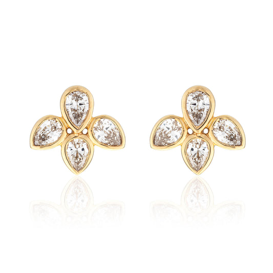 14 Karat Yellow Gold Four Diamond Pear Stud Earrings