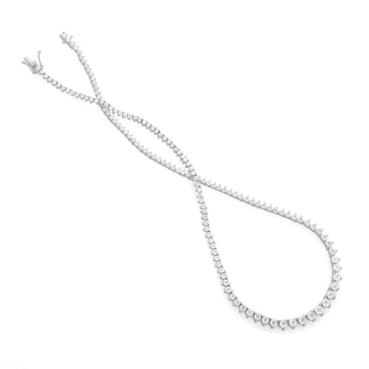 White Gold All The Way Three Prong 9.15cts Diamond 15.75" Tennis Necklace