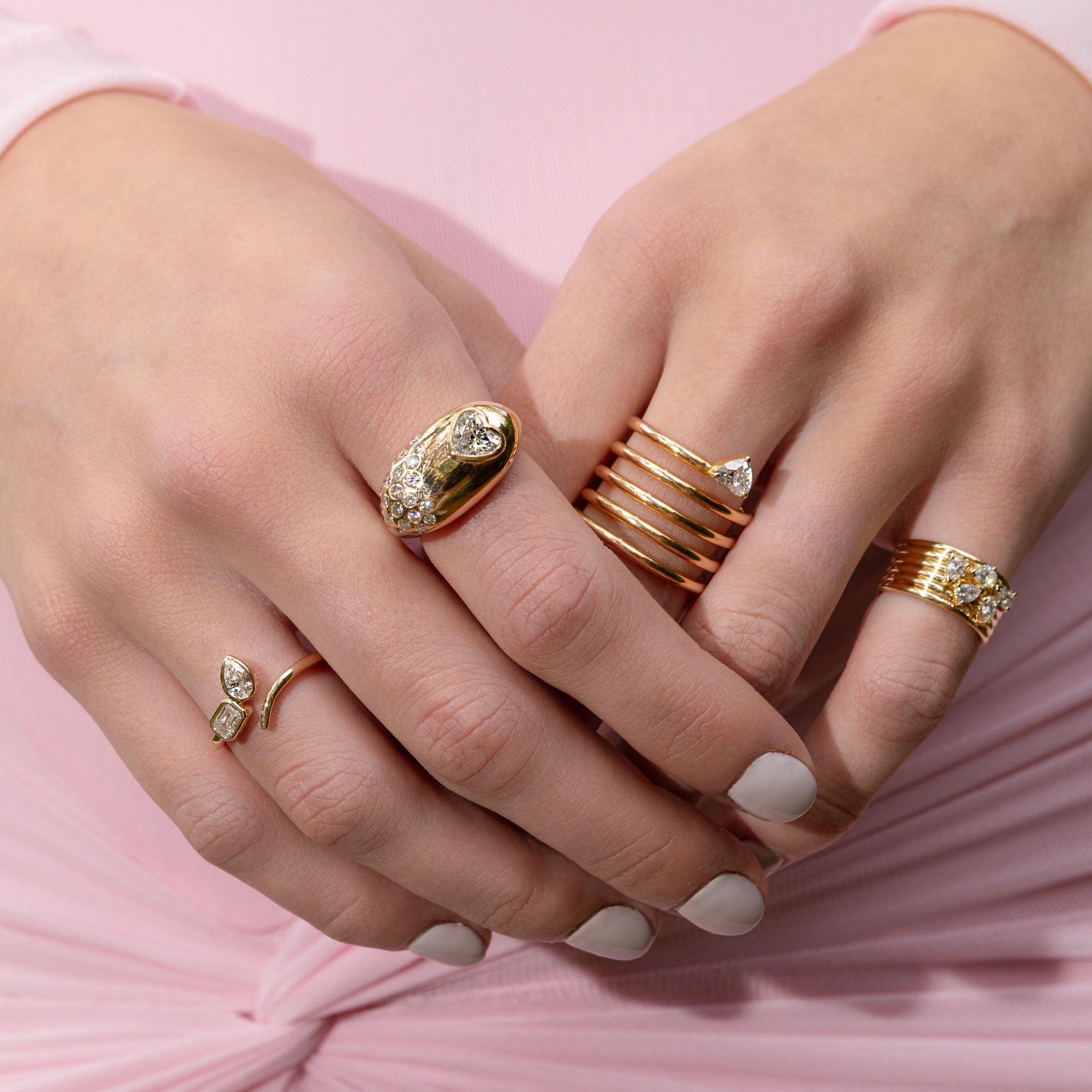 14 Karat Yellow Gold Pear Diamond Barrel Pinky Ring