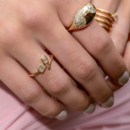 14 Karat Yellow Gold Two Diamond Twist Ring