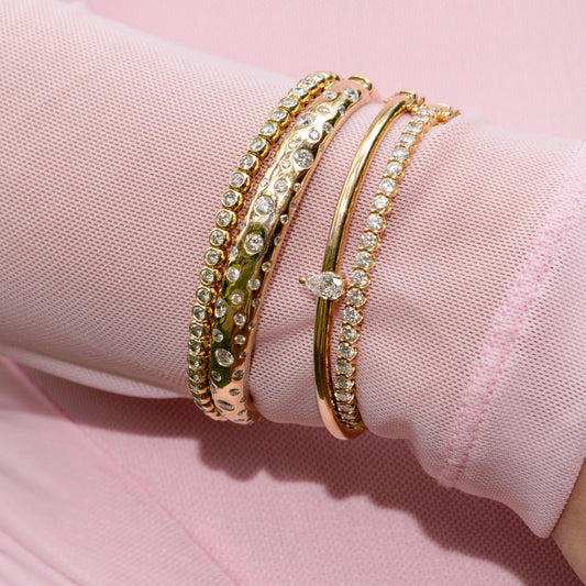 14 Karat Gold Diamond Speckle Hinge Bracelet
