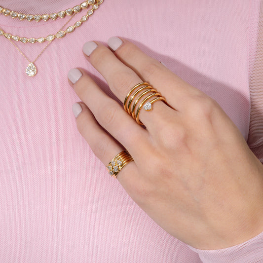 Yellow Gold Heart Diamond Spiral Ring .78cts