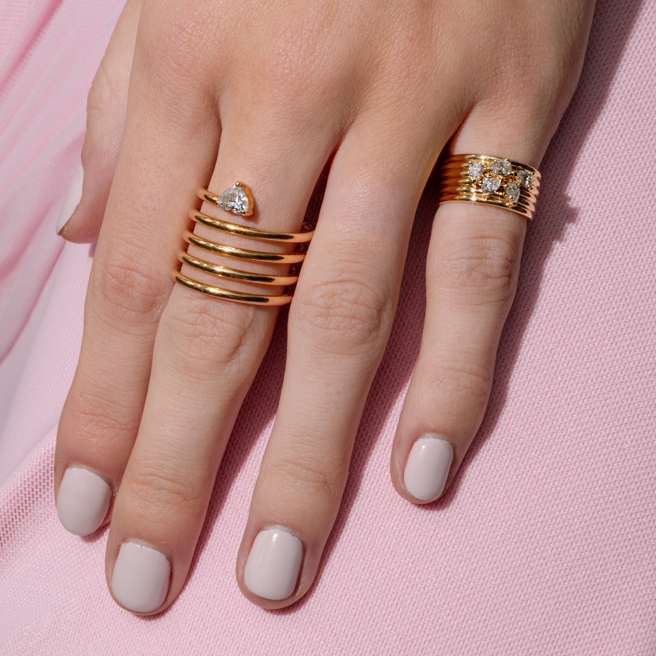 14 Karat Yellow Gold Pear Diamond Barrel Pinky Ring