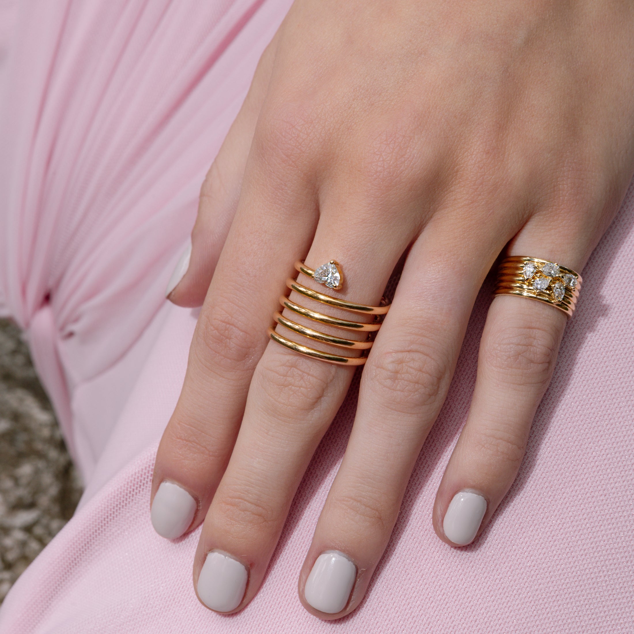 Yellow Gold Heart Diamond Spiral Ring .78cts