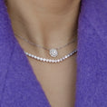 Load image into Gallery viewer, 14 Karat White Gold Bezel Diamond Tennis Necklace 4.00cts 18.00"
