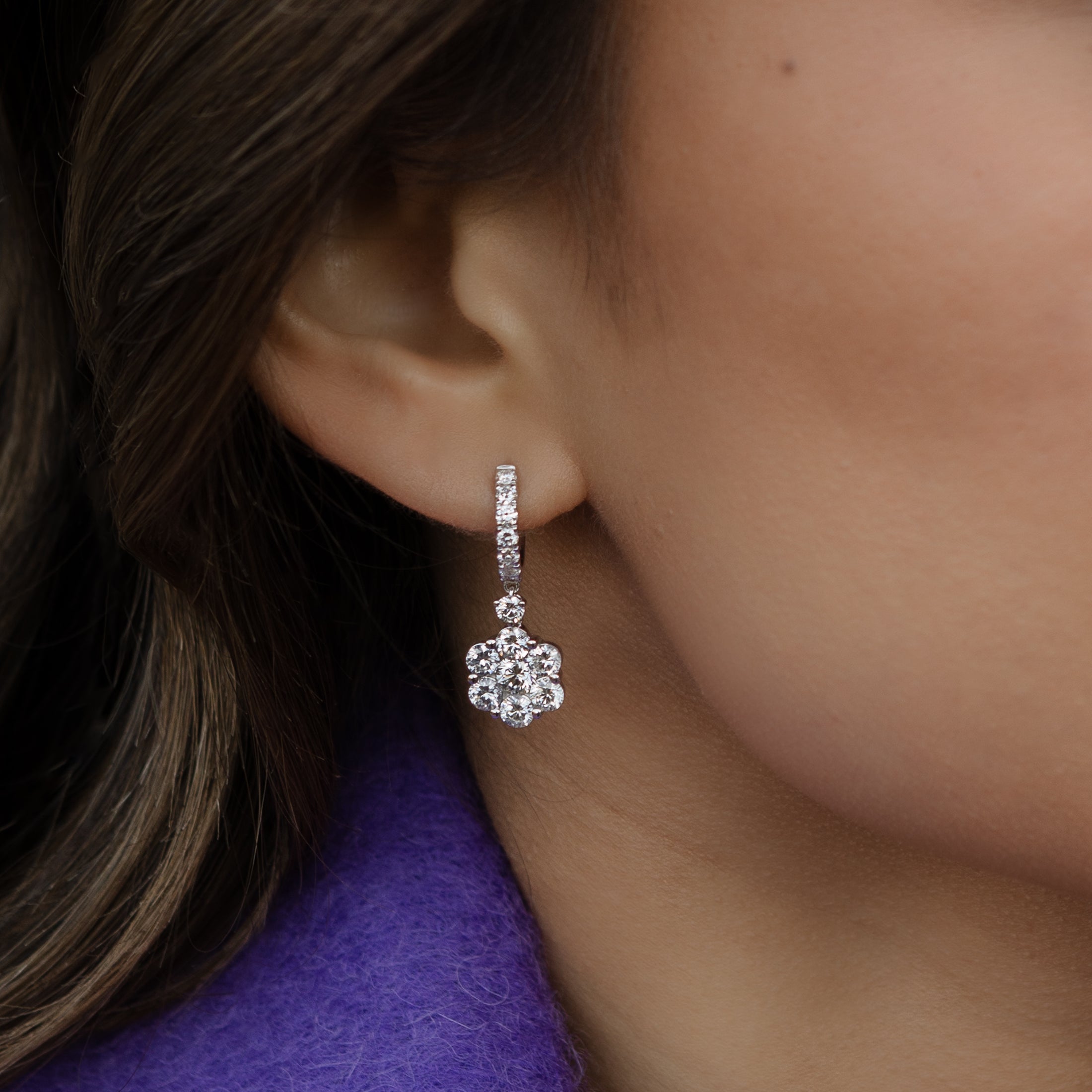 18 Karat Diamond Flower Drop Earrings – RACHEL LYNN CHICAGO