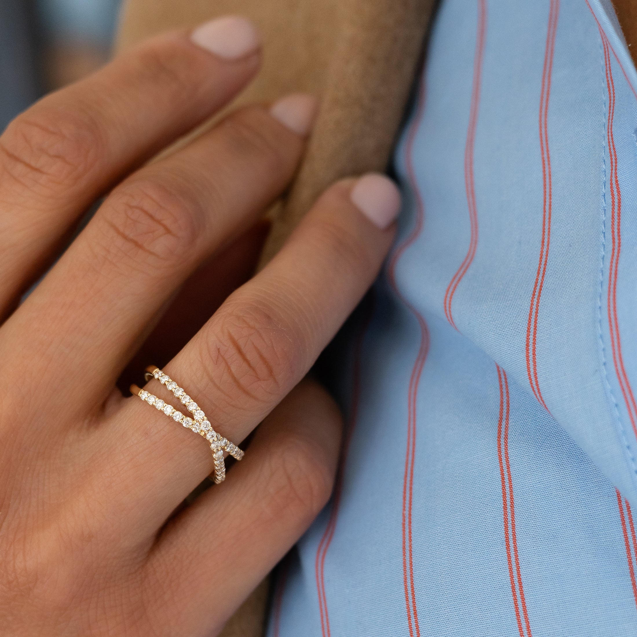 14 Karat Yellow Gold and Diamond Criss Cross Ring