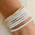 Load image into Gallery viewer, 4mm White Crystal and Yellow Gold Diamond Accent Seven Wrap Beaded Bracelet
