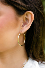 Yellow Gold Thick Tube 40mm Hoop Earrings