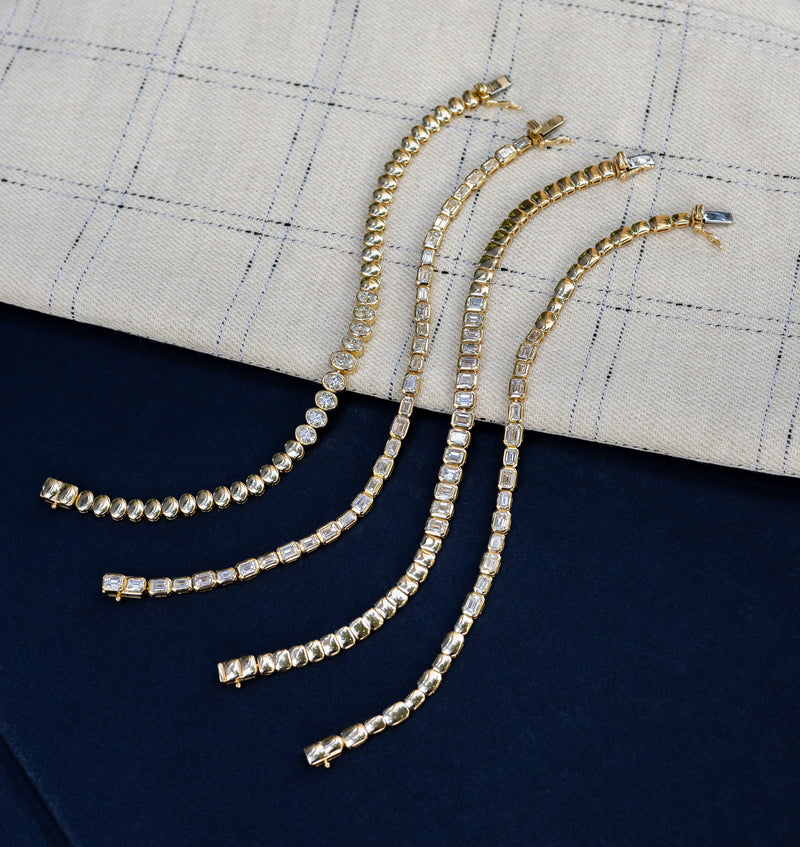 14 Karat Gold Alternating All The Way Emerald Tennis Bracelet