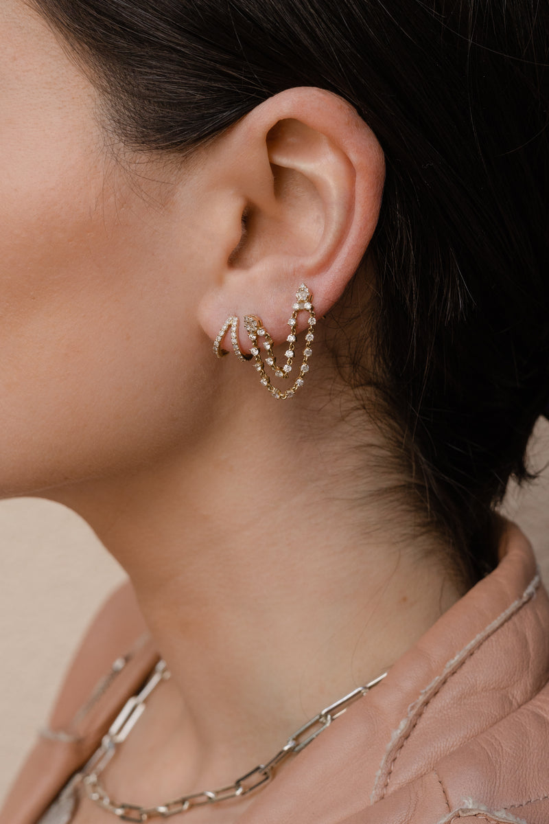14 Karat Gold Diamond Double-Piercing Single Earring