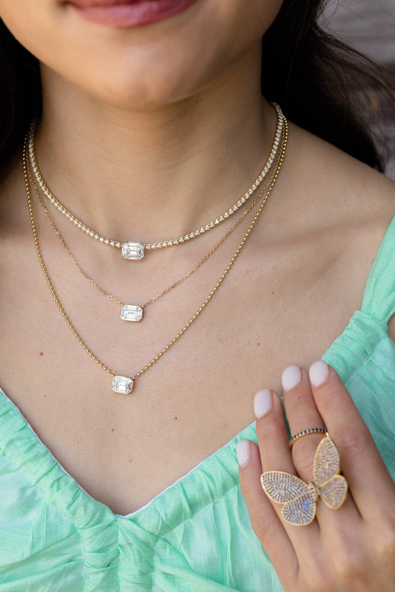 18 Karat Yellow Gold Mosaic 4.00cts Diamond 16.00" Tennis Necklace