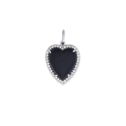 White Gold Diamond and Black Onyx Chubby Heart Charm