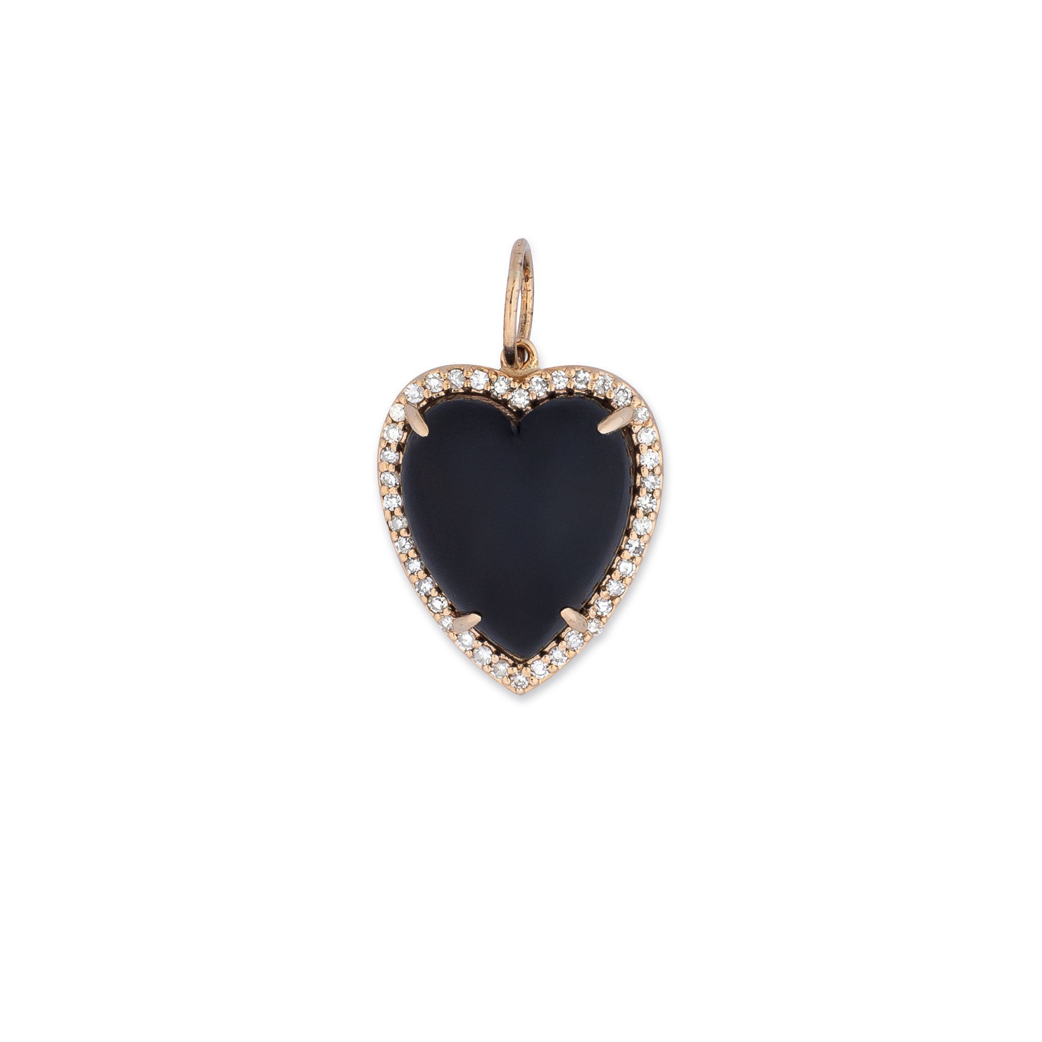 Yellow Gold Diamond and Black Onyx Chubby Heart Charm