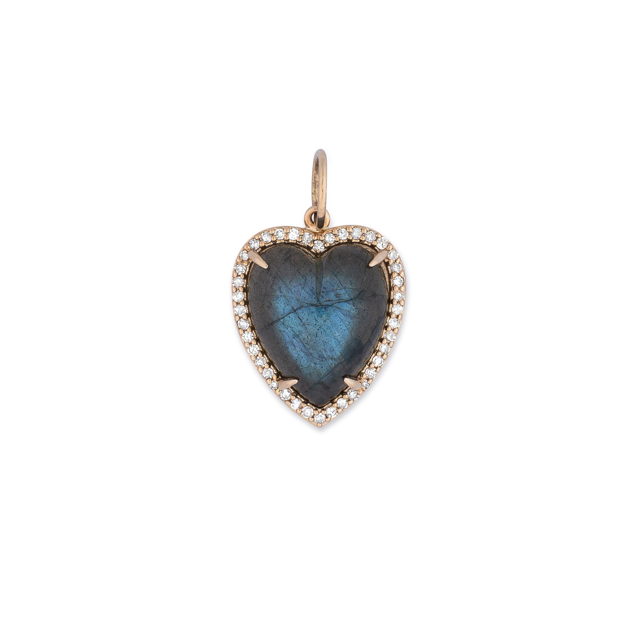 Yellow Gold Diamond and Labradorite Chubby Heart Charm