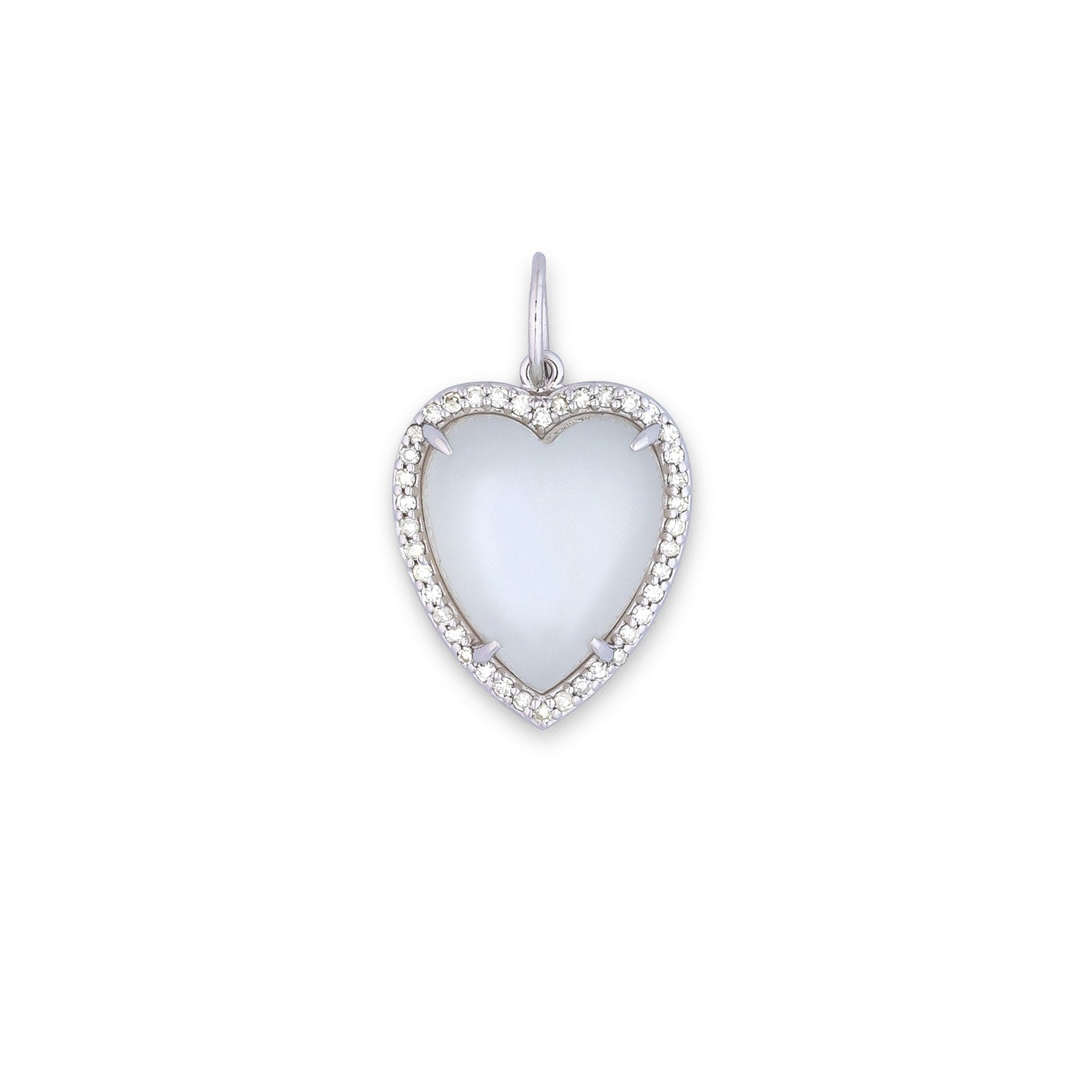 White Gold Diamond and Milky Moonstone Chubby Heart Charm