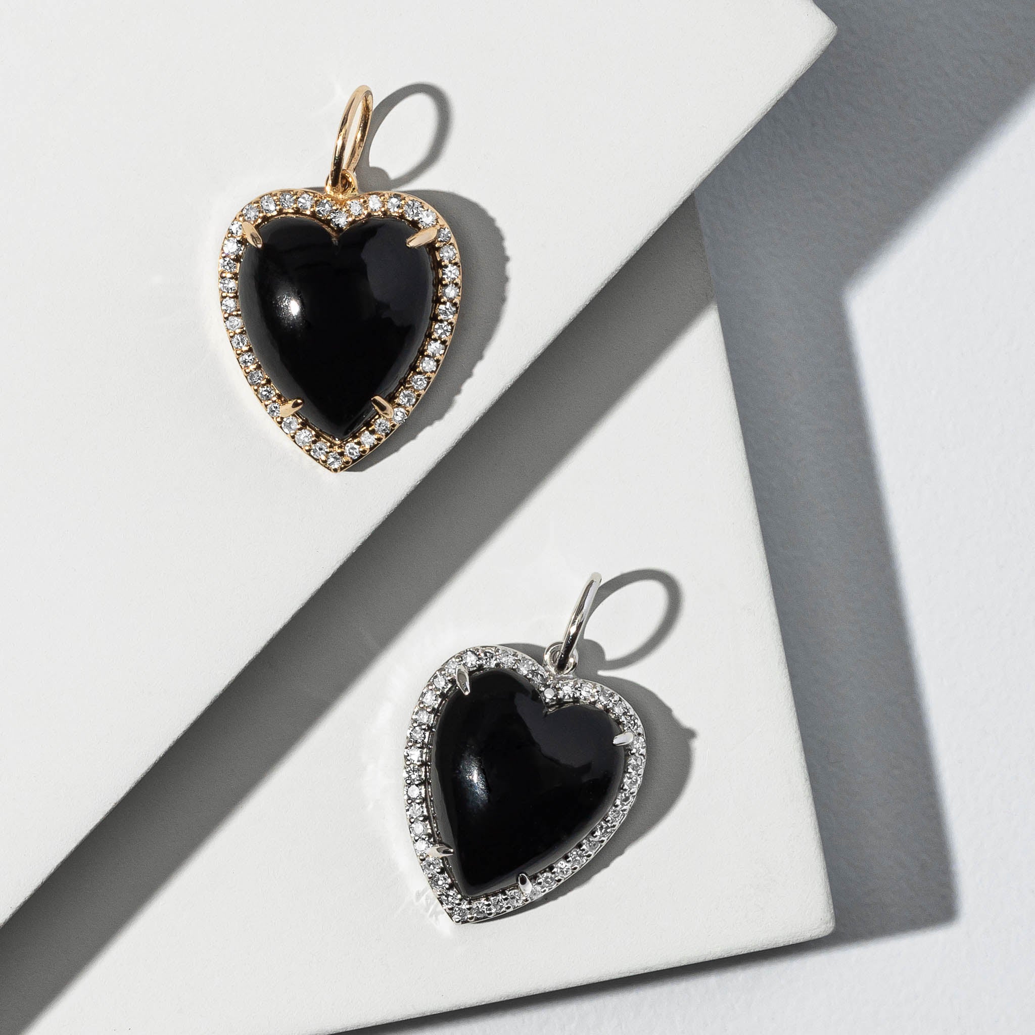 White Gold Diamond and Black Onyx Chubby Heart Charm