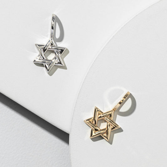 White Gold Star of David Charm