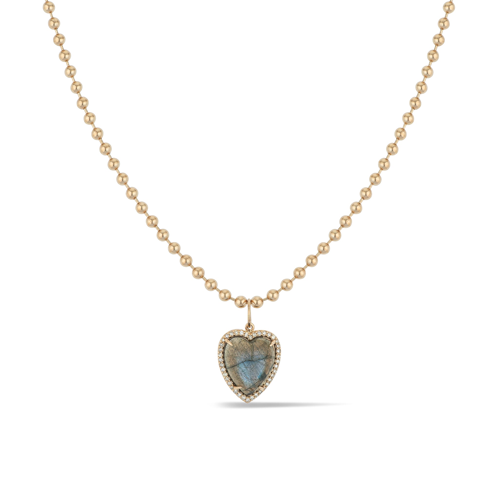 Yellow Gold Diamond and Labradorite Chubby Heart Charm