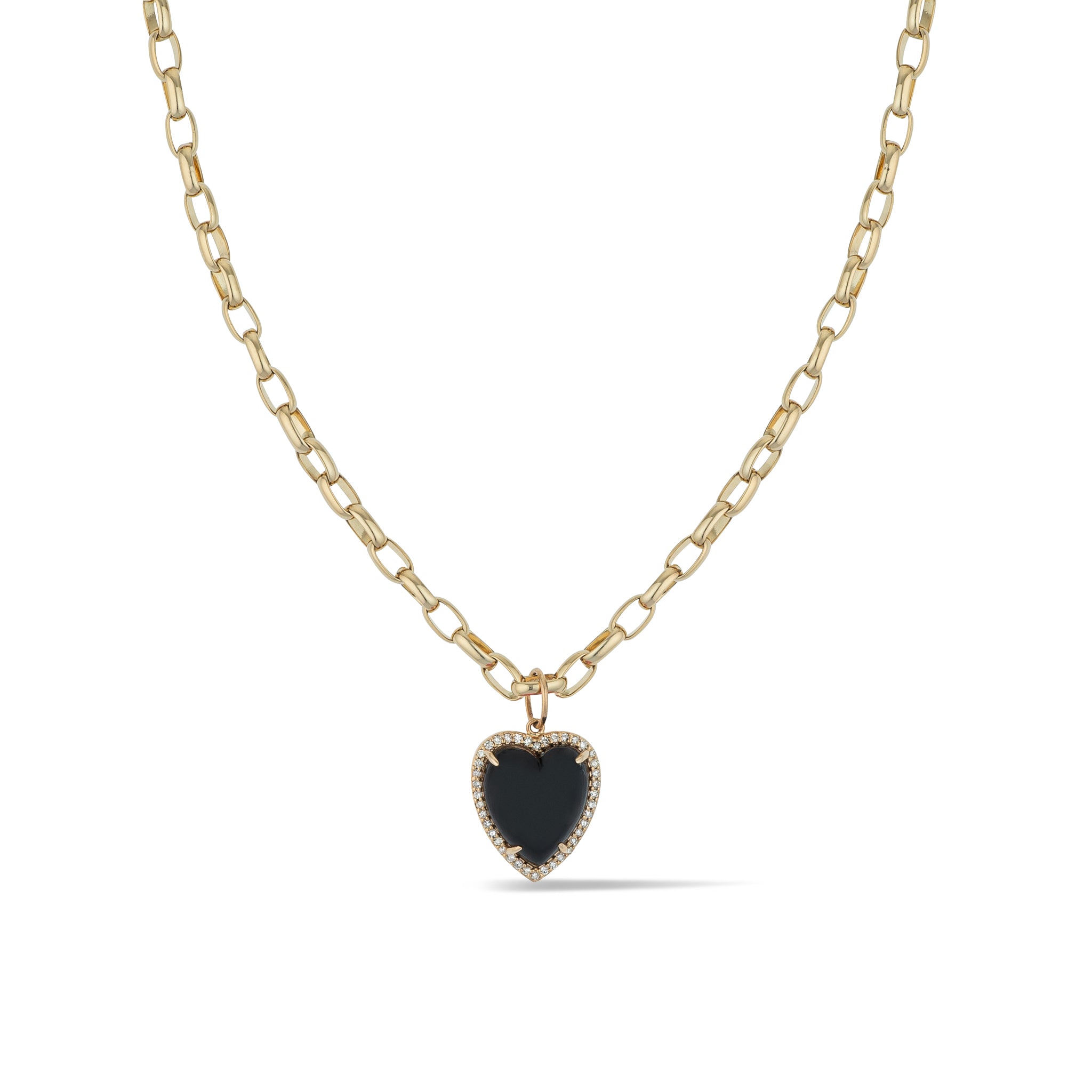 Yellow Gold Diamond and Black Onyx Chubby Heart Charm