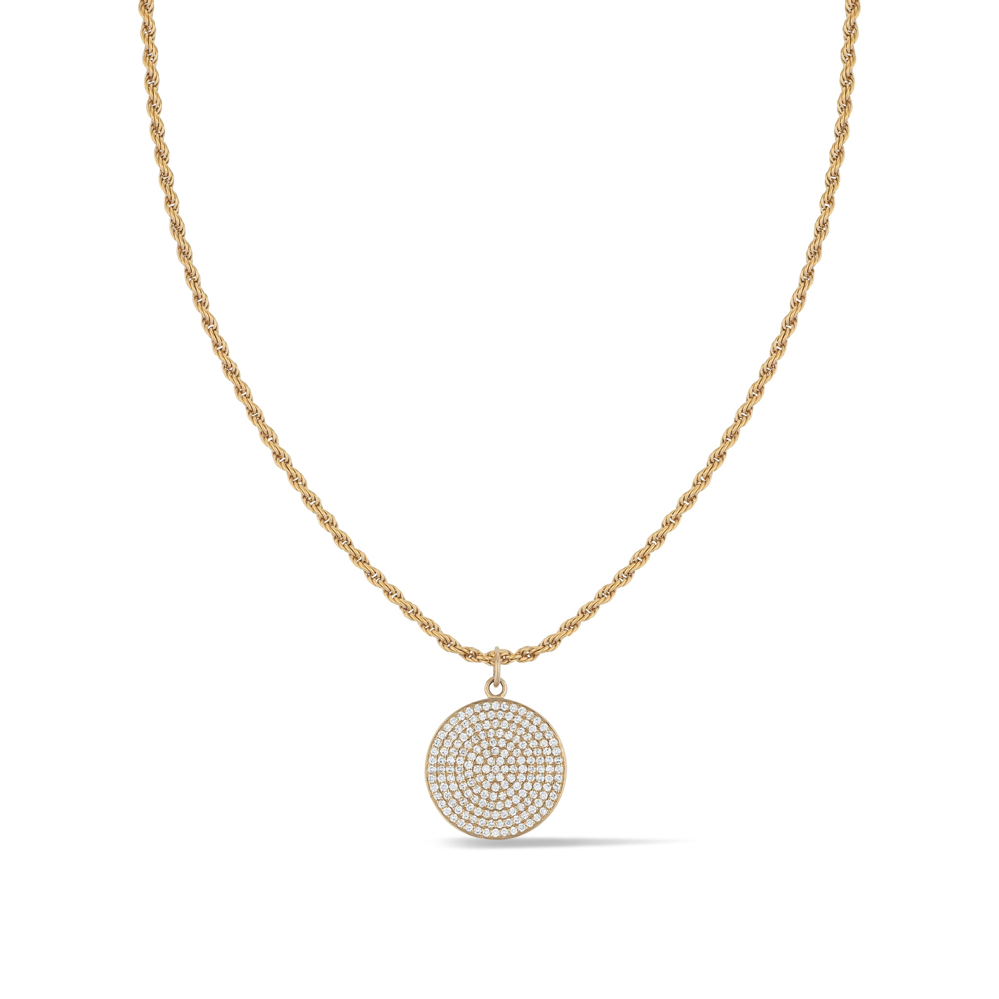 Large Yellow Gold and Diamond Disk Pendant