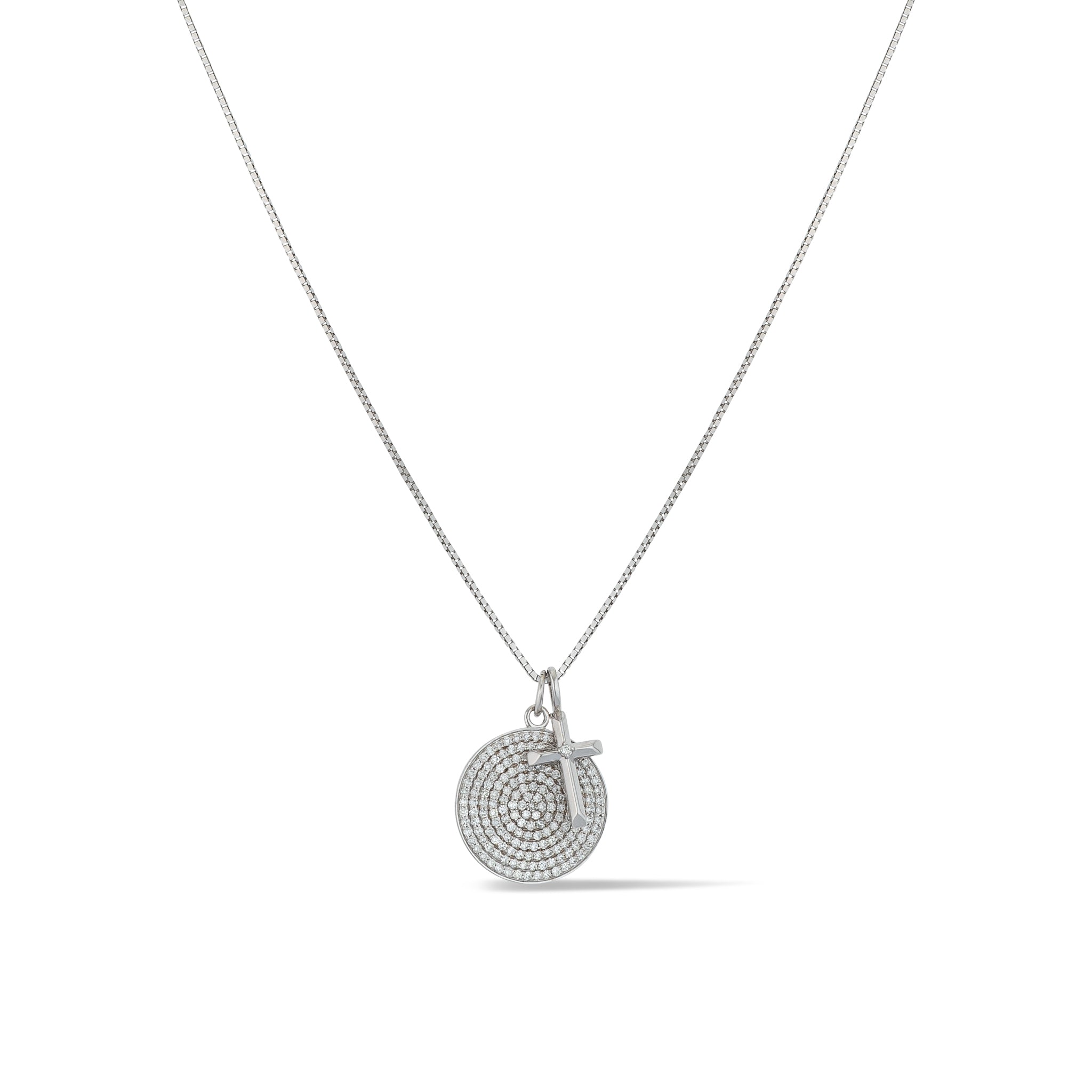 Large White Gold and Diamond Disk Pendant