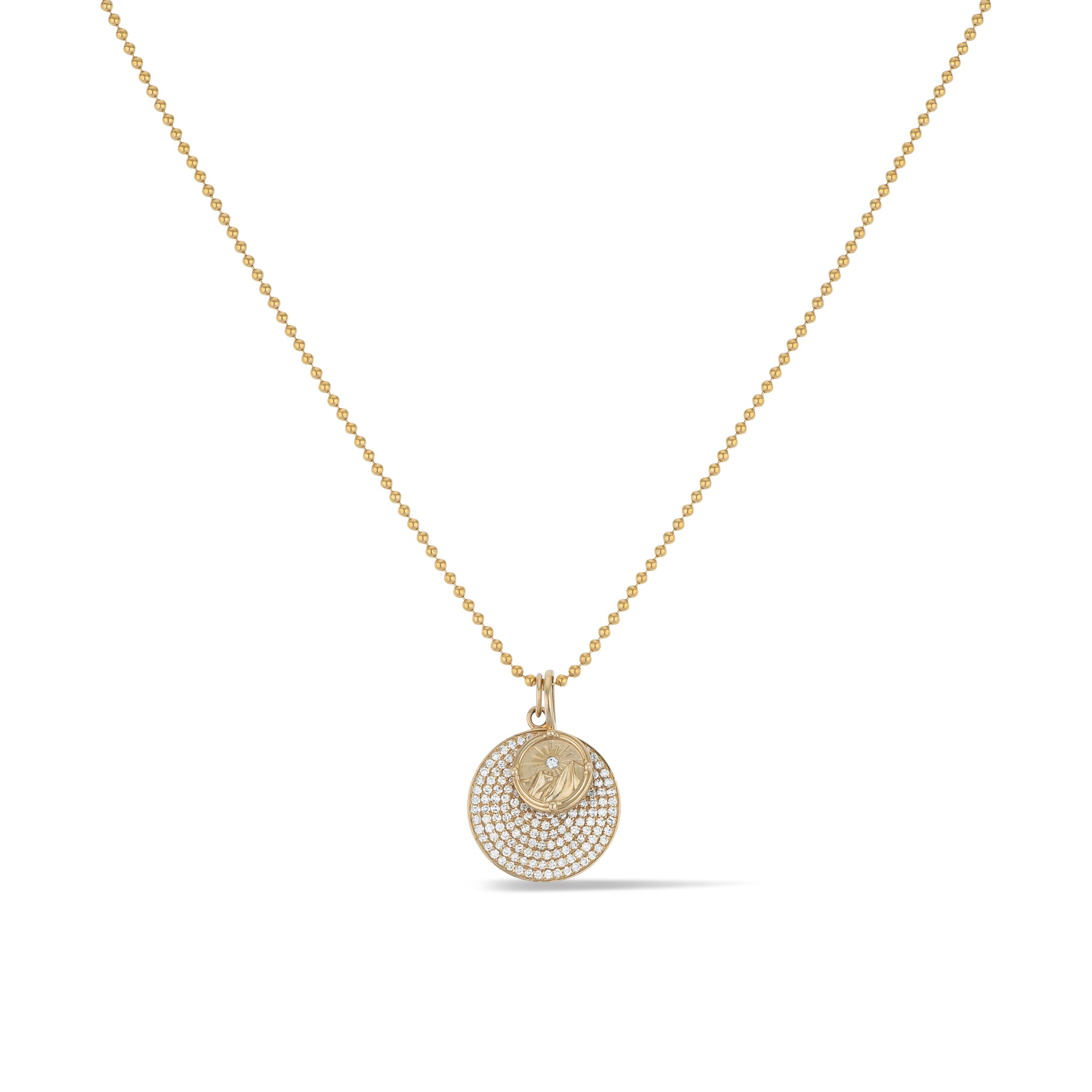 Large Yellow Gold and Diamond Disk Pendant