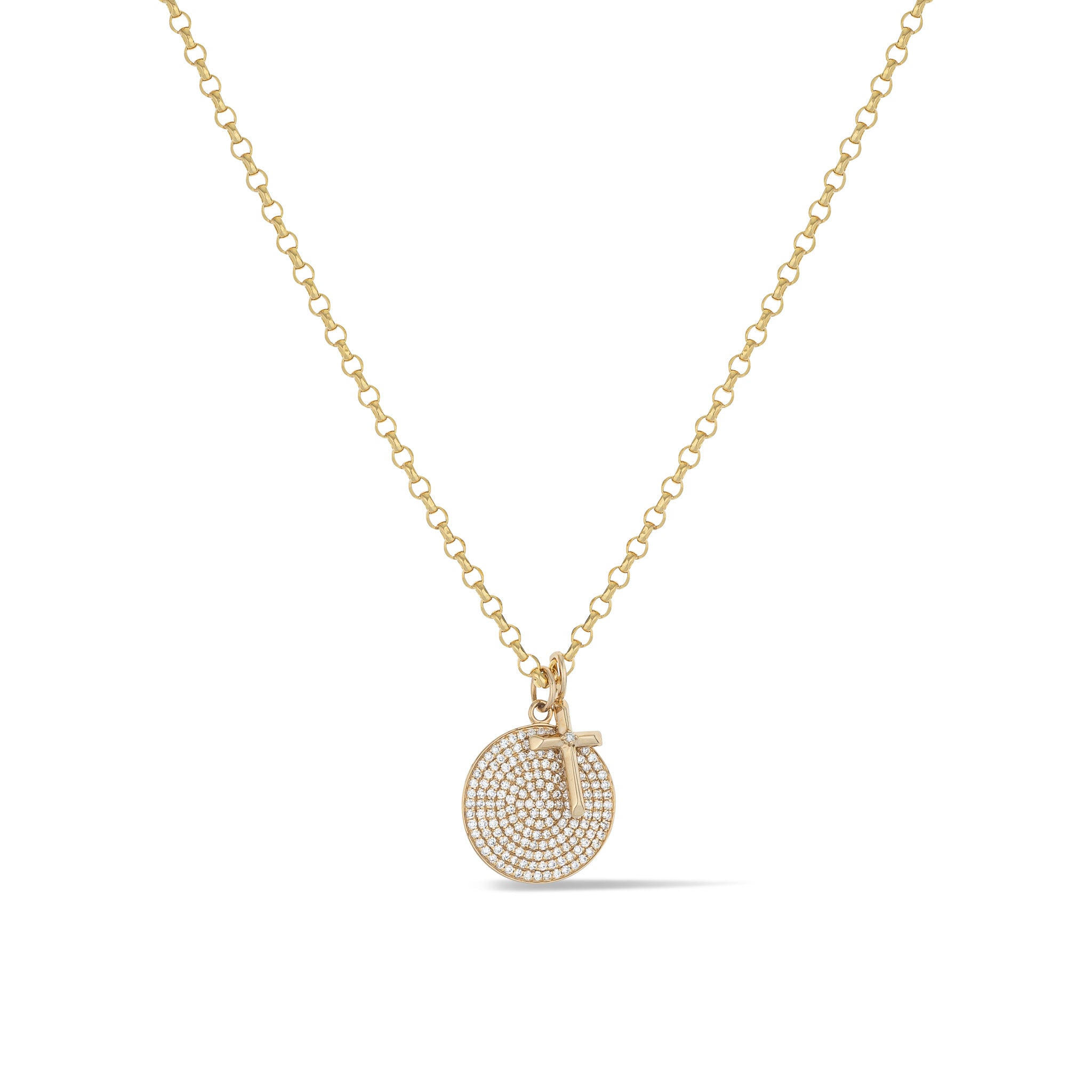 Large Yellow Gold and Diamond Disk Pendant