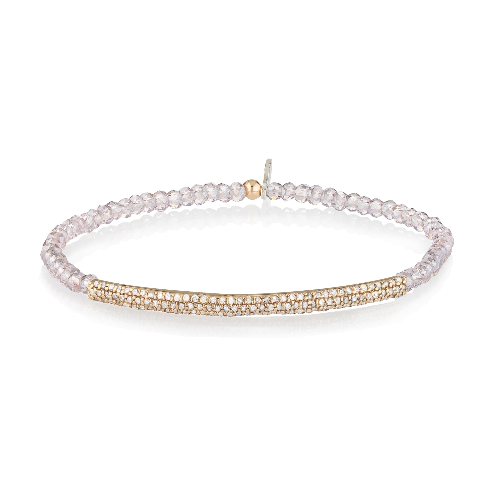 2mm Sheer Lavender Quartz and Yellow Gold Diamond Bar Bracelet