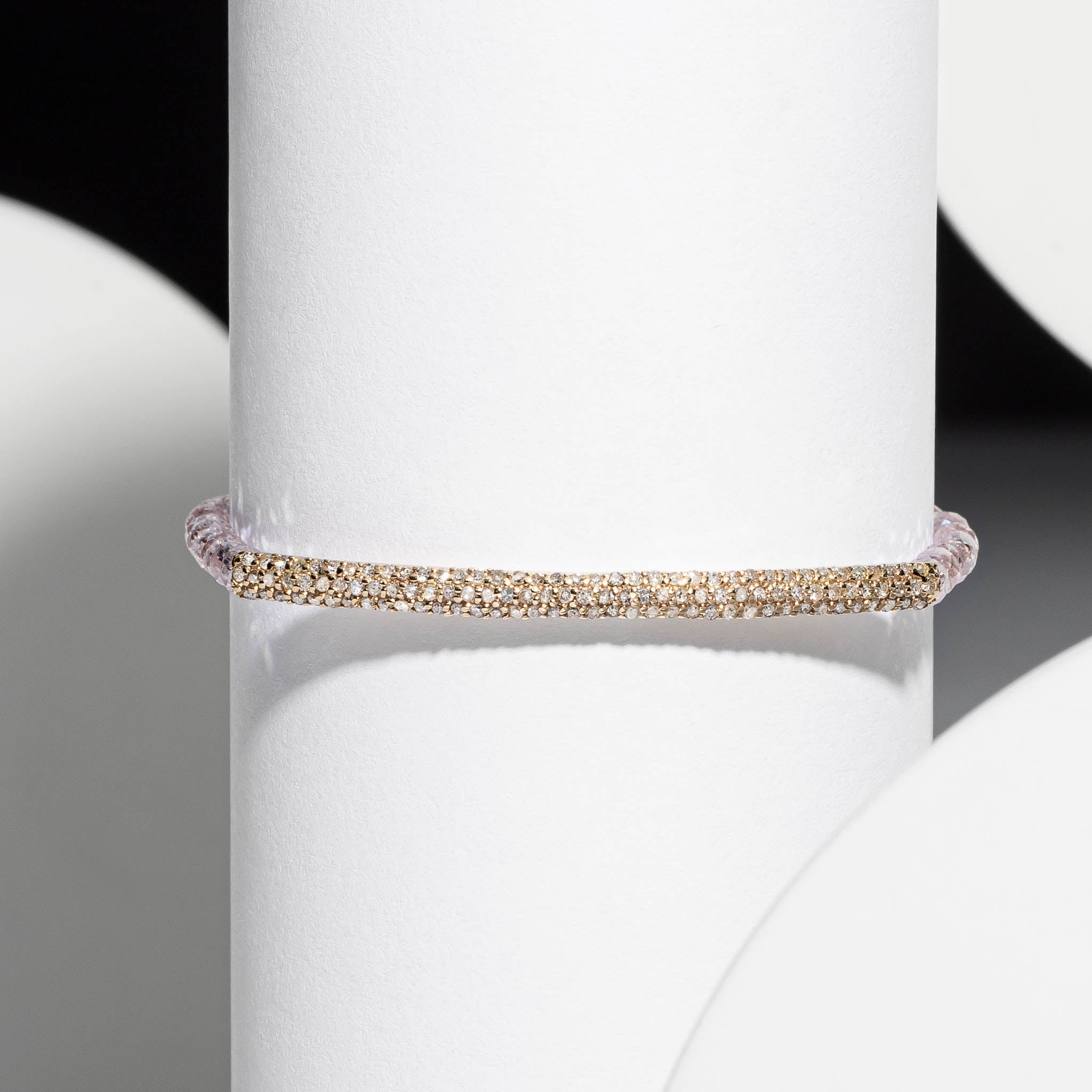 2mm Sheer Lavender Quartz and Yellow Gold Diamond Bar Bracelet