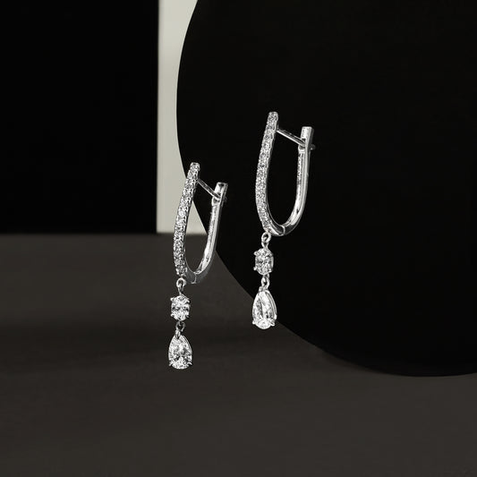 18 Karat White Gold Aspen Air Double Diamond Drop Earrings