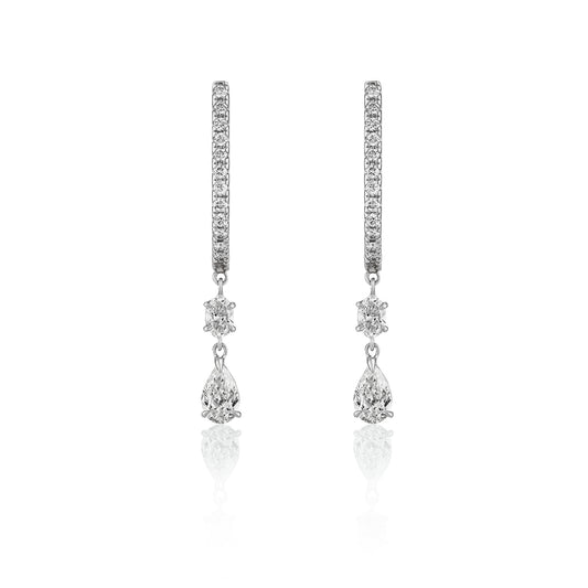 18 Karat White Gold Aspen Air Double Diamond Drop Earrings