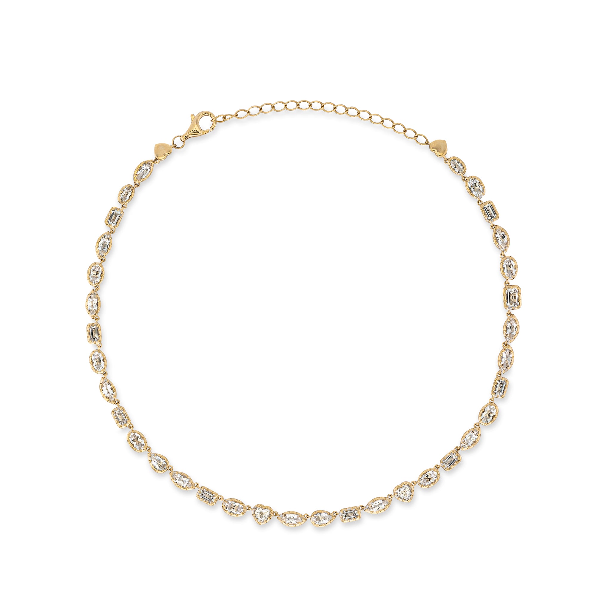 14 Karat Yellow Gold Multi Shape White Topaz Necklace