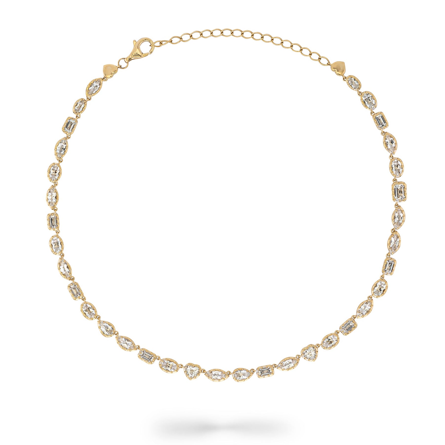 14 Karat Yellow Gold Multi Shape White Topaz Necklace