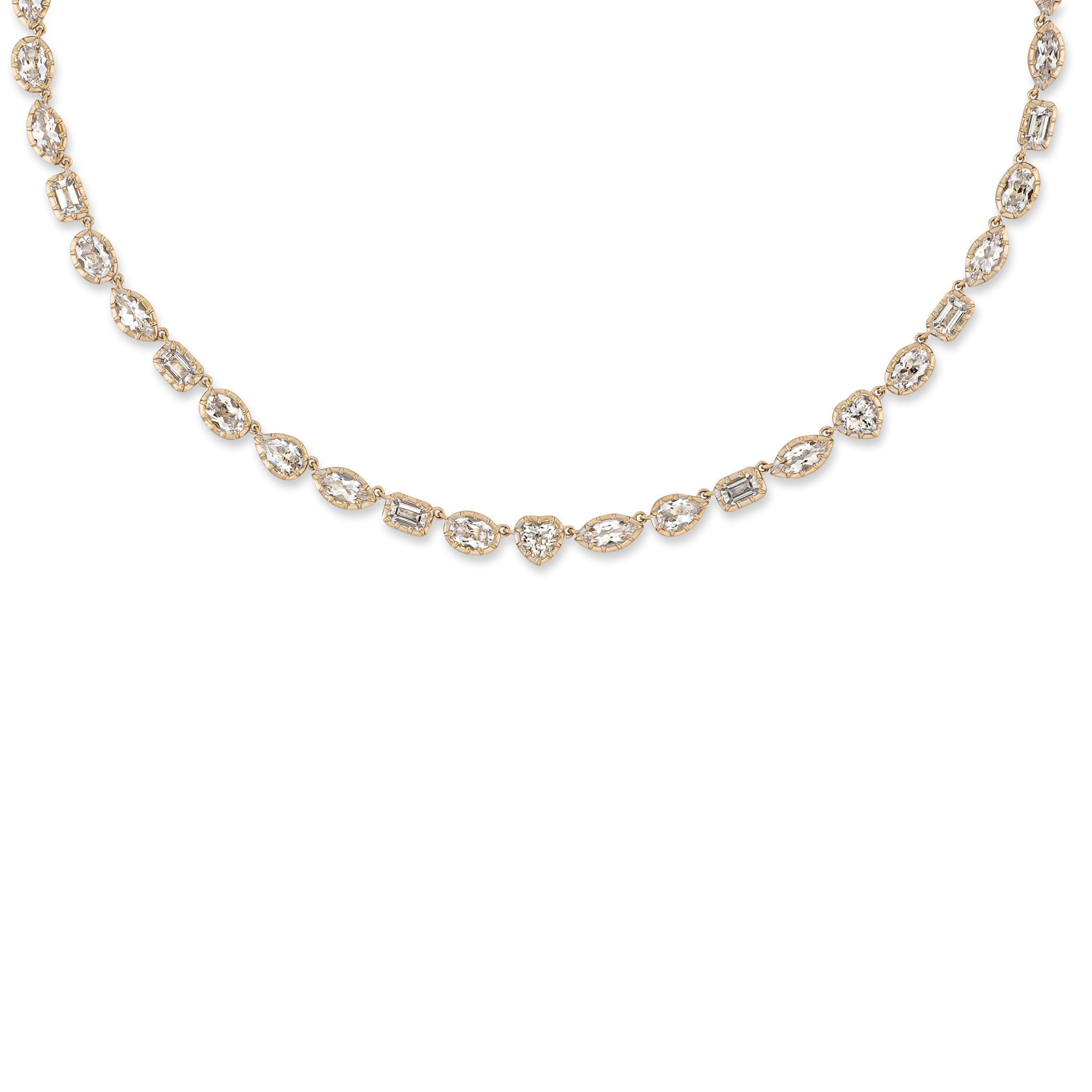 14 Karat Yellow Gold Multi Shape White Topaz Necklace