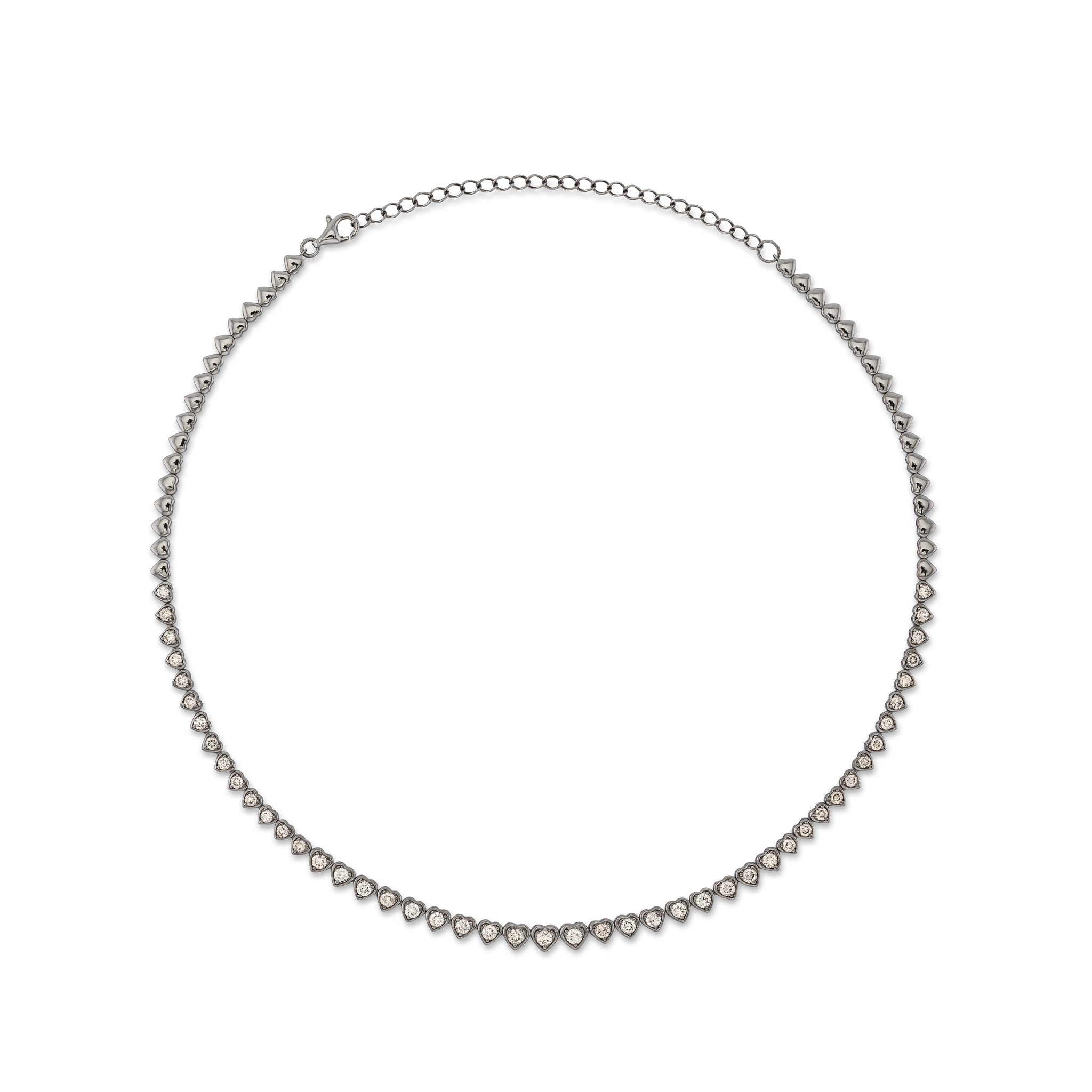 Sterling and Diamond Heart Tennis Necklace