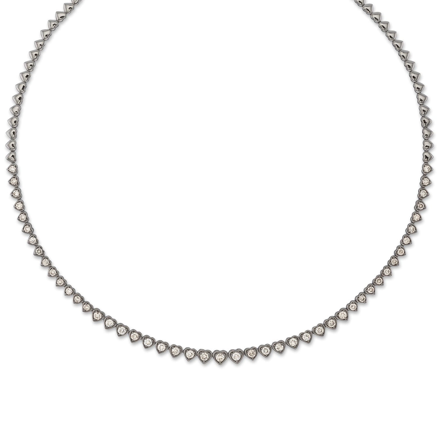 Sterling and Diamond Heart Tennis Necklace