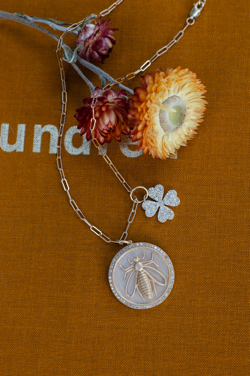 Yellow Gold and Diamond Bee Coin Pendant