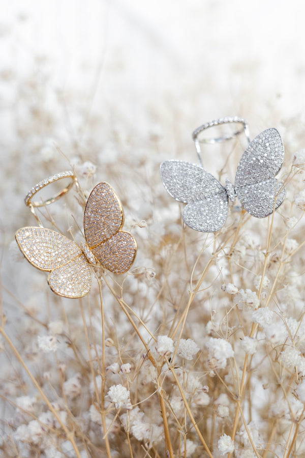 14 Karat White Gold and Diamond Fluttering Butterfly Ring