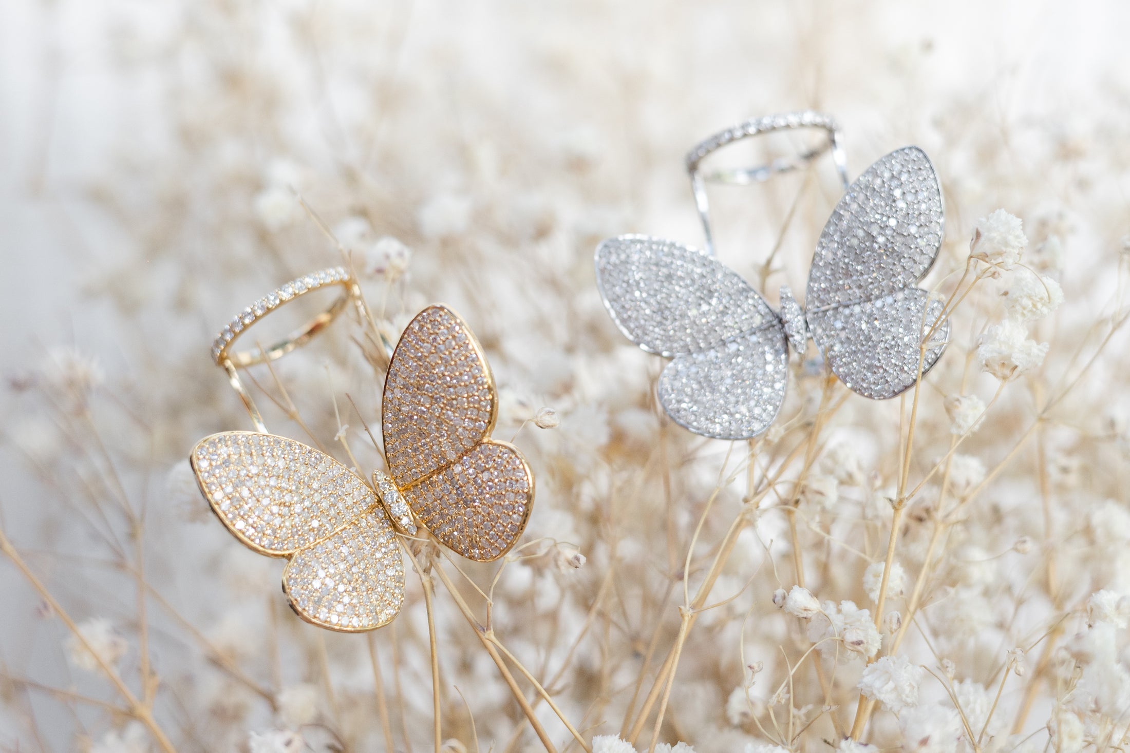 14 Karat White Gold and Diamond Fluttering Butterfly Ring