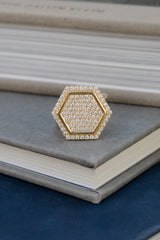 18 Karat Yellow Gold and Diamond Hexagon Ring