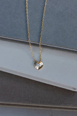 14 Karat Yellow Gold Mirror Diamond Heart Pendant